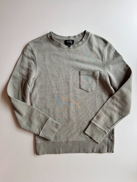APC Worker Crew Neck Sage Green Cotton Terry Pocket Sweatshirt, Size XS - Picture 2 of 9
